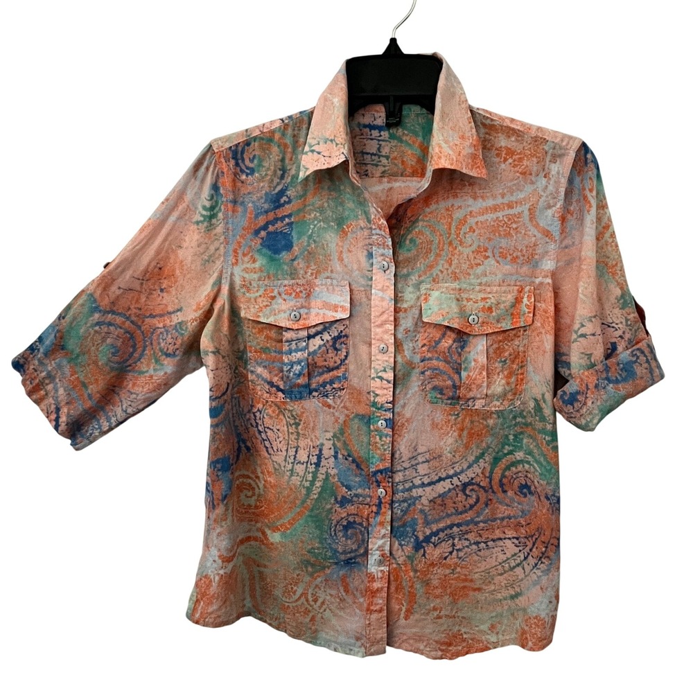 Lauren Jeans Co Ralph Lauren Paisley Button Up Shirt‎ Orange Teal Cotton Small